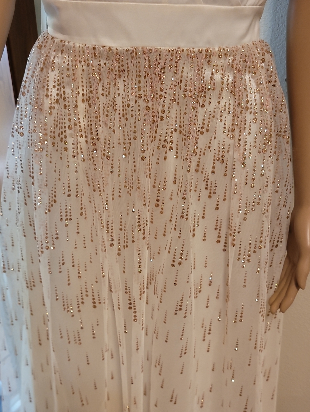 Adrianna Papell Strapless Ivory Gown with Gold Sequin Skirt - Picture 7 of 7